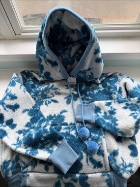 Free People Womens Plush Tie-Dye Hoodie in Blue & White NWT